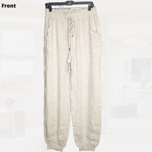 [NWT] Drawstring, Cotton/Linen, Tapered Ankle Joggers - size L (oatmeal)